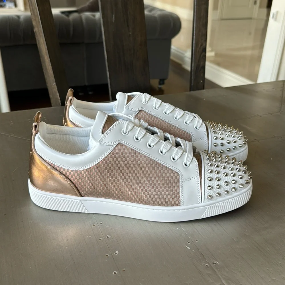 Christian Louboutin varsijunior spikes flat sneaker trainer bronze white roca 46